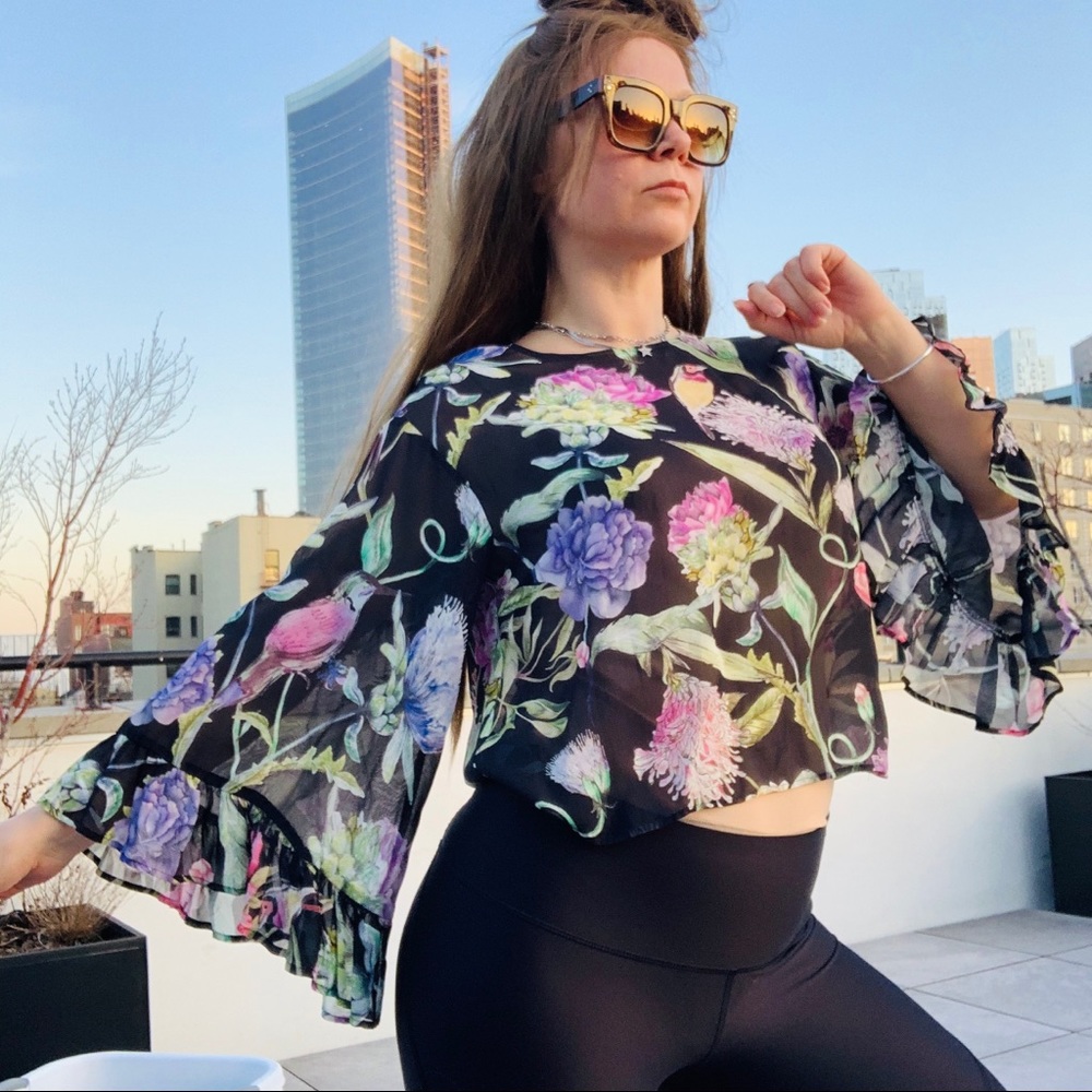 Reformation for H&M Floral Bat Wing Flare Bell Choir Boy Statement Sleeves